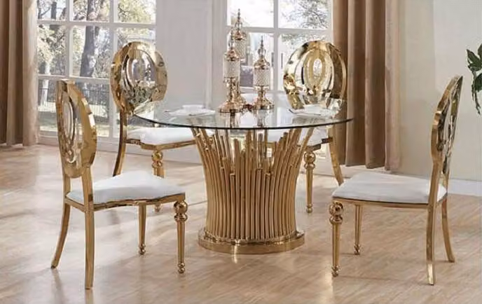 Rund Edelstahl Tisch Runde 5tlg Runder Esszimmer Tisch + 4 Stühle Stuhl Set