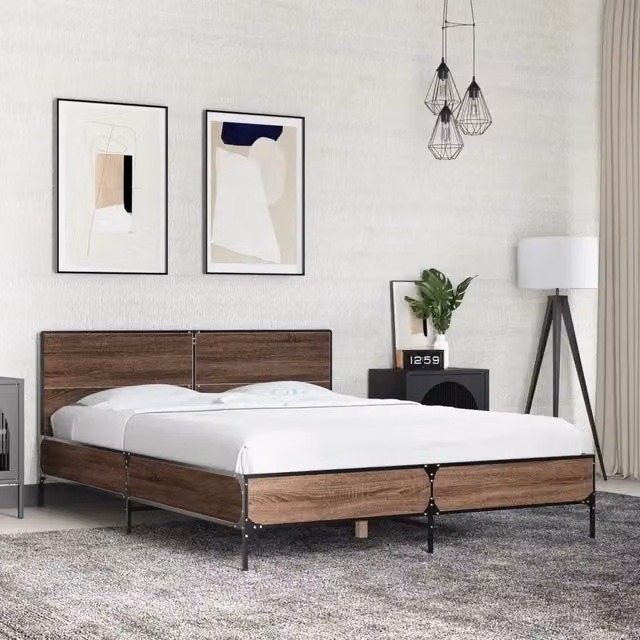 Letto Giroletto vidaXL in Rovere Marrone con Struttura in Legno e Metallo L/P: 140 x 200 cm – 1