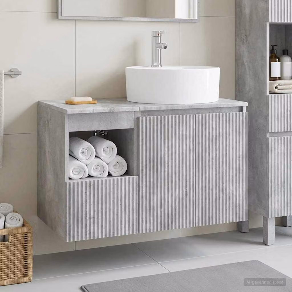 Set di mobili per il bagno moderni vidaXL composto da mobile lavabo e pensile in MDF Grigio Cemento