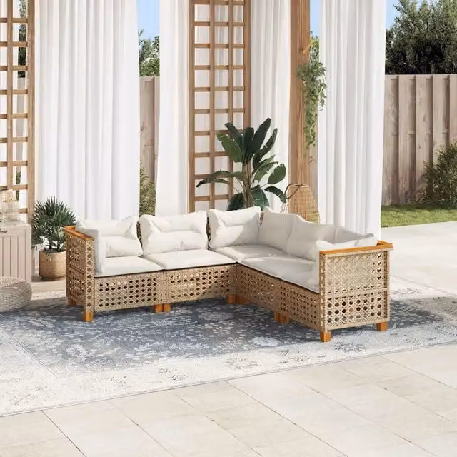 Set Divano da Giardino 5 pz con Cuscini Beige in Polyrattan 3261826