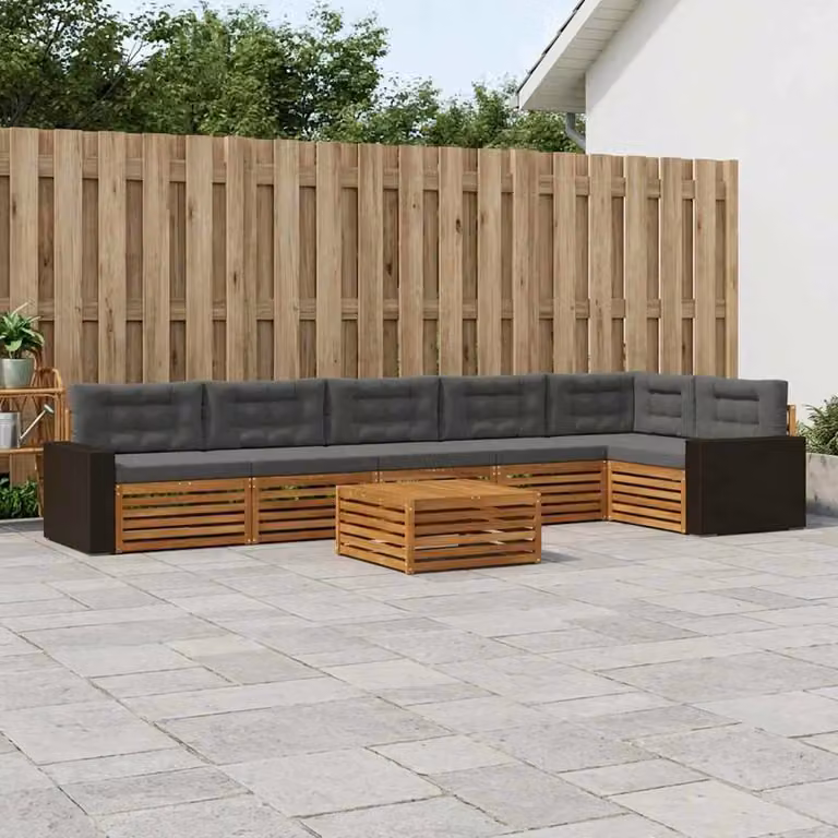 vidaXL Set di divani da esterno 7 pz a forma di L in legno di acacia con cuscini beige e antracite