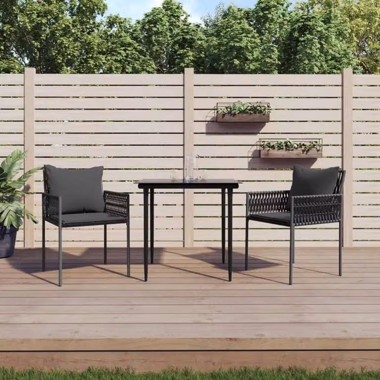 The Living Store Set da pranzo da giardino in 3 pezzi con cuscini in poly rattan e acciaio