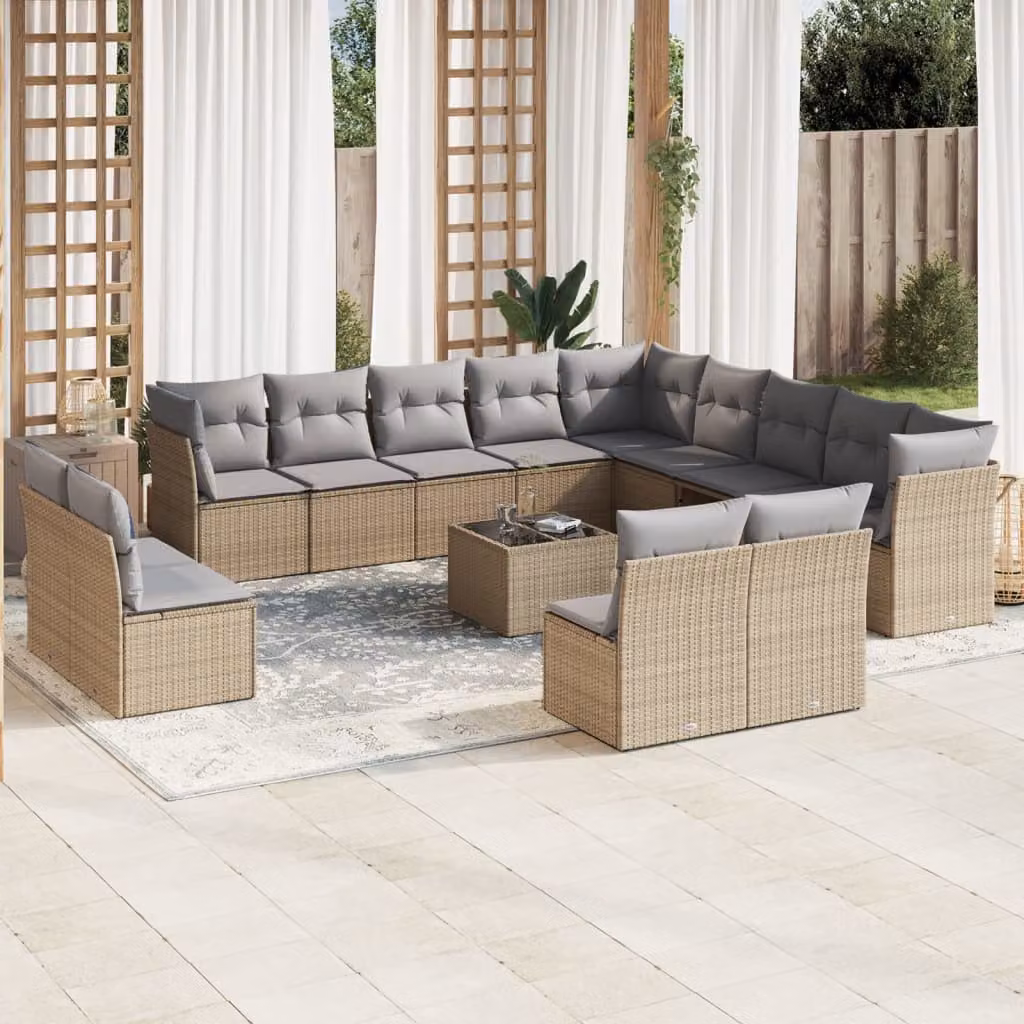 vidaXL Set Divani da Giardino a Forma di U in Polyrattan con Cuscini Beige e Grigio e Tavolino da Caffè – 1
