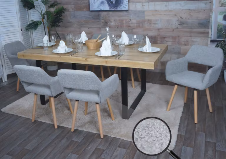 set di 6 sedie da pranzo HWC-A50 II, sedia da cucina sedia imbottita, legno tessuto/tessuto bouclé (450g/m²) ~ grigio
