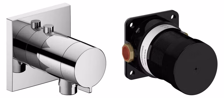 KEUCO IXMO Set de robinetterie thermostatique pour douche encastré avec raccord de flexible, rosace carrée, 59554010022, 59554010022
