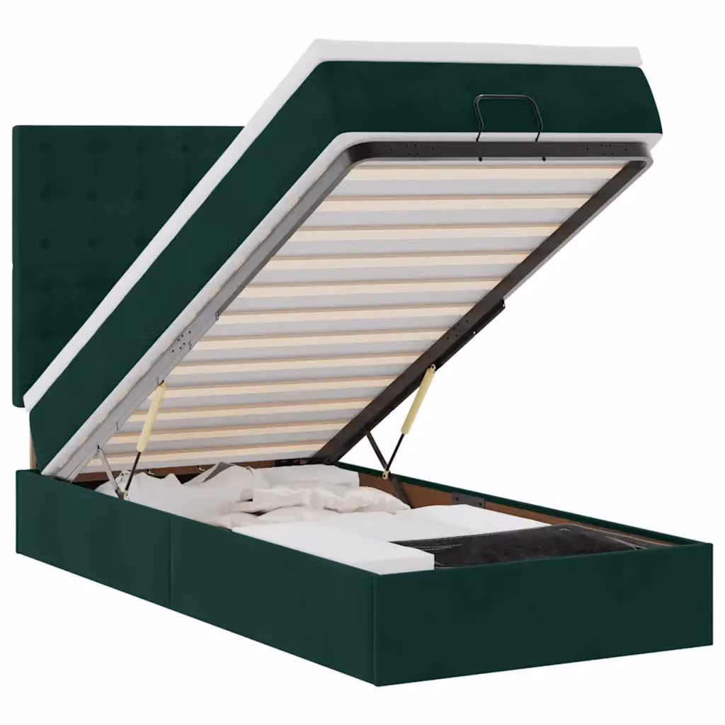 Letto con contenitore a sollevamento vidaXL in velluto verde e bianco con porta USB e illuminazione sottostante L: 193 cm, P: 140 cm, H: 90 cm – 2