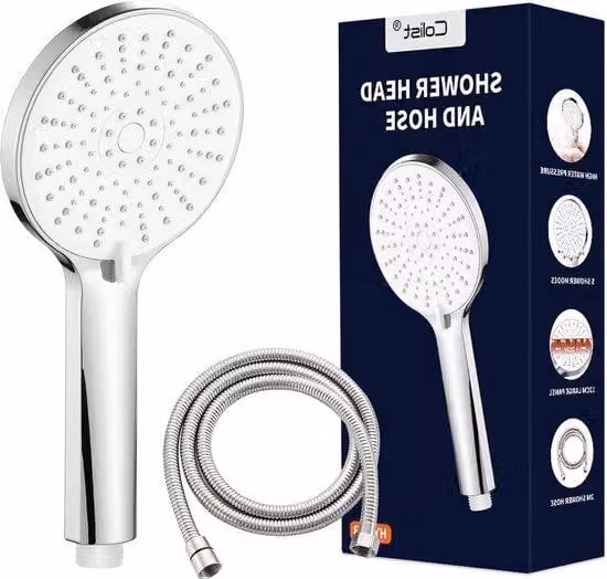 Soffione a pressione regolabile con 5 modalità di getto, ideale per la bassa pressione dell'acqua, dotato di tubo di alimentazione più lungo.