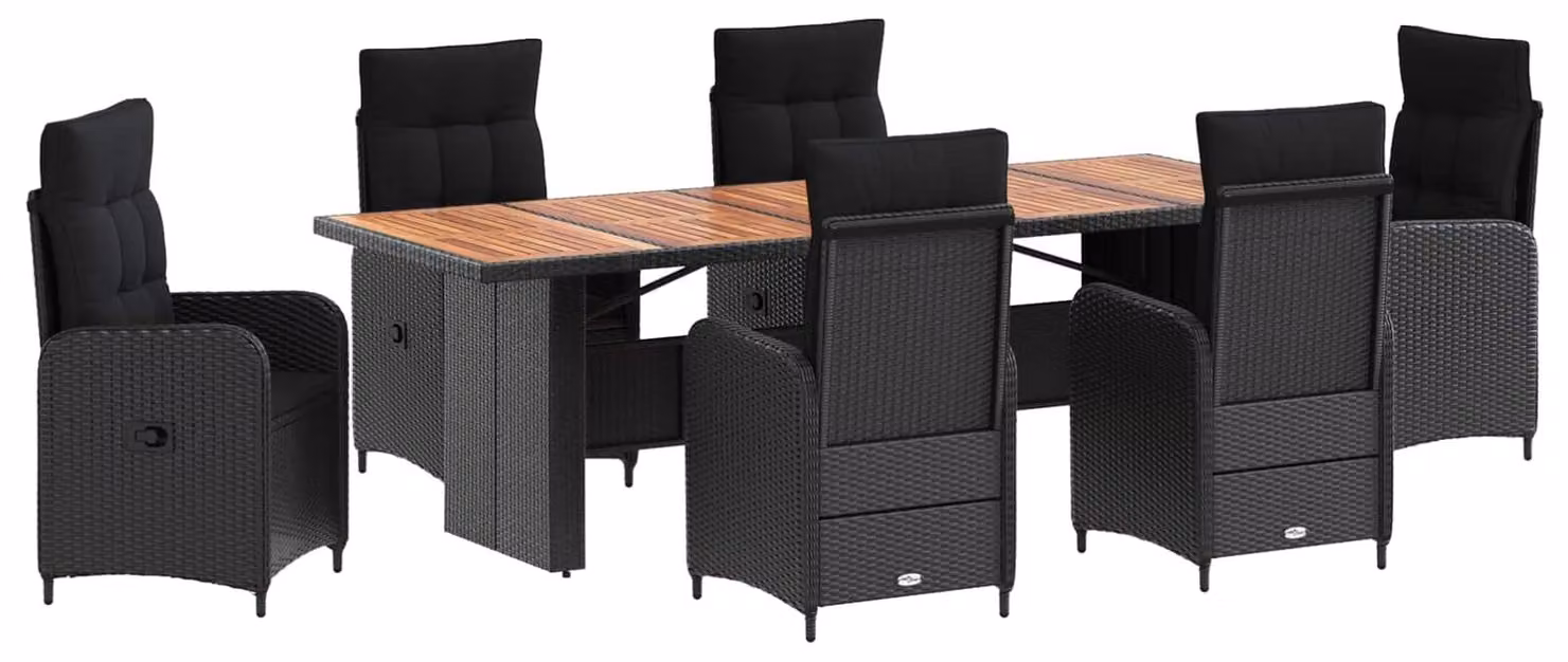 Set da tavolo da esterno, 7 pezzi, in rattan sintetico nero