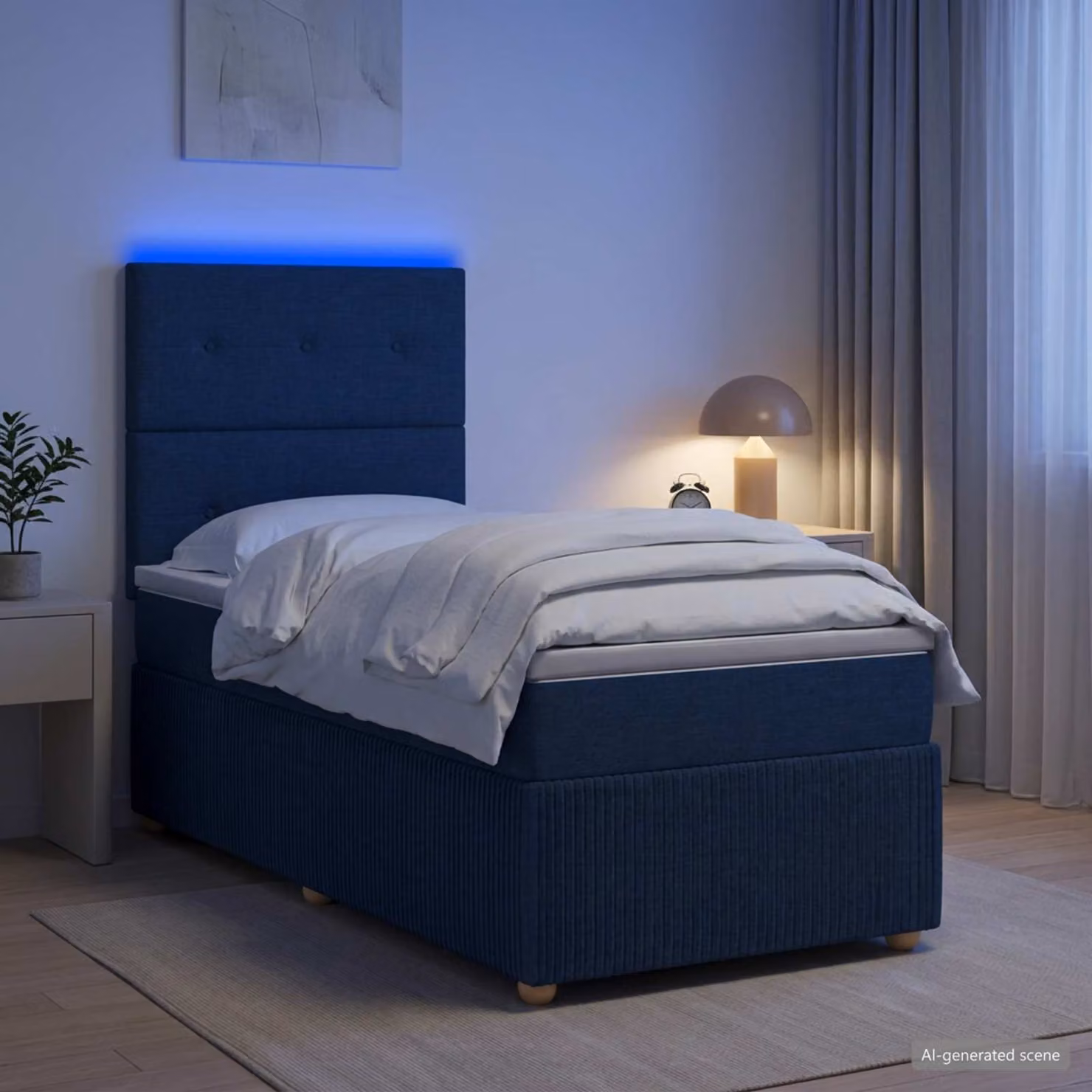 Letto Box Spring vidaXL con Materasso Ibrido e Illuminazione LED, Blu e Bianco, L/P: 200 x 90 cm