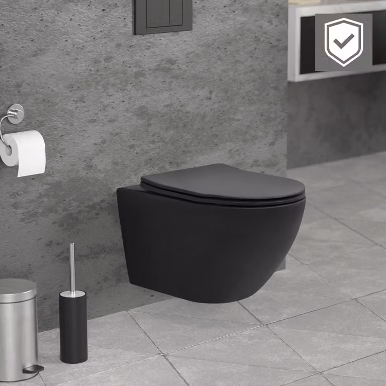 LuxeBath WC sospeso senza bordo con rivestimento nano, nero opaco, lungo