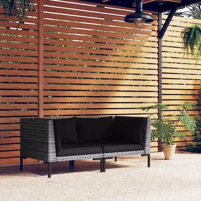 Divano da esterno-Divani da Giardino 2pz con Cuscini in Polyrattan Mezzo Tondo 938460