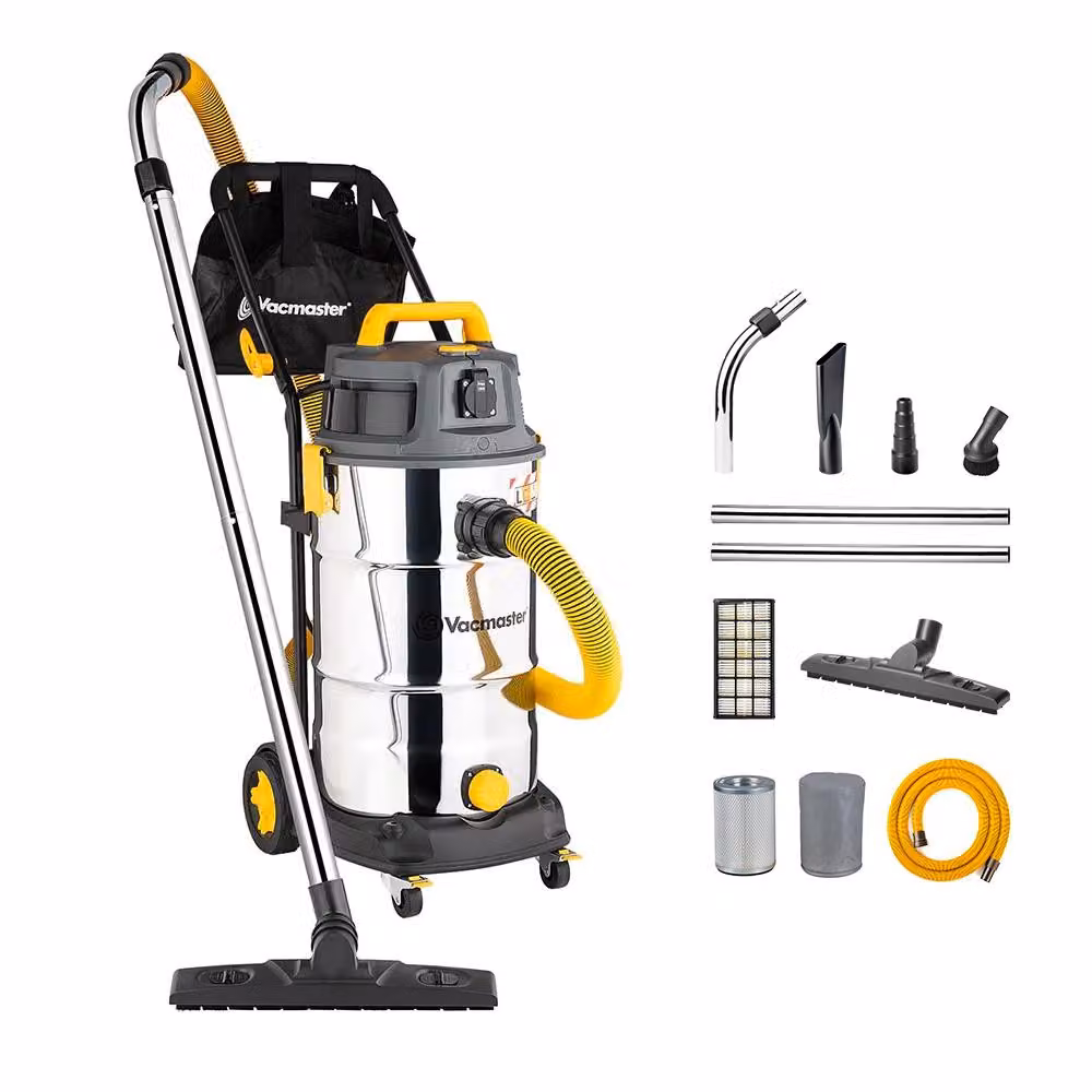 Vacmaster Aspirapolvere per liquidi e solidi Aspirapolvere da officina senza sacchetto Aspirapolvere multiuso Aspirapolvere per liquidi e polvere con filtro HEPA 13, 1600 W, 38 L