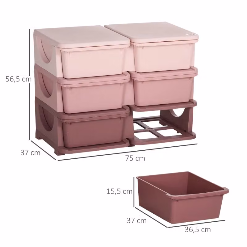 Cassettiera portaoggetti per bambini WISHDOR in plastica con seduta integrata, colore rosa – 2