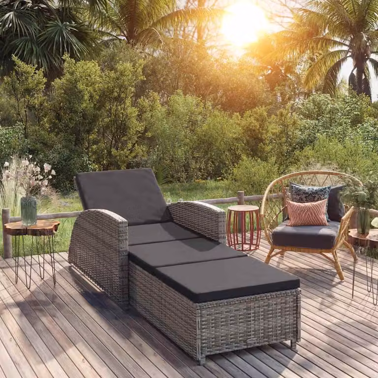 vidaXL Lettino Prendisole in Polyrattan Grigio con Cuscino Impermeabile e Poggiatesta Regolabile