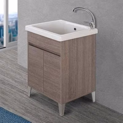 Mobile lavatoio linea Way rovere scuro con vasca in ceramica e strofinatoio L: 60 cm, P: 50 cm