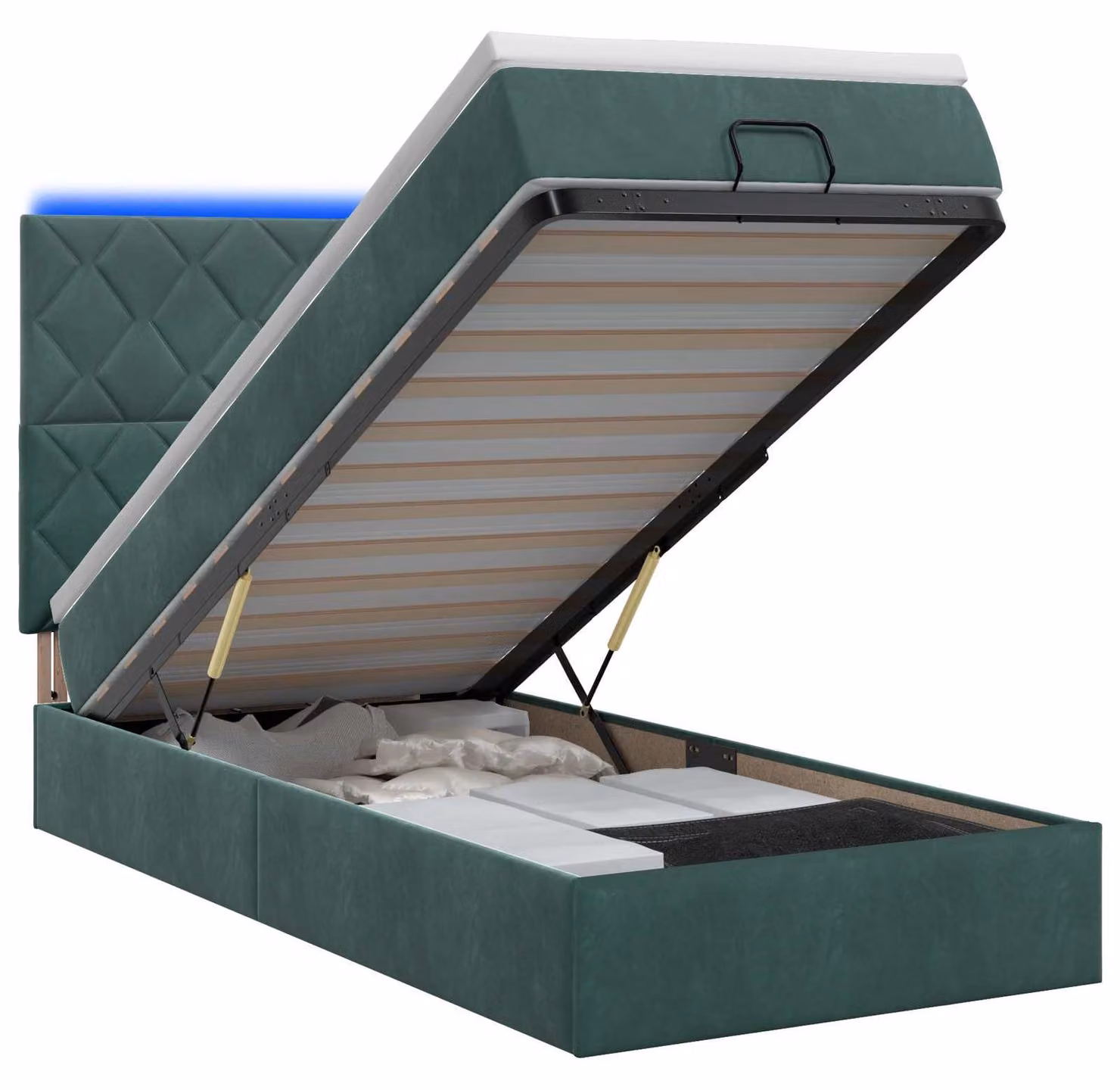 Panca-letto con materasso e illuminazione LED, verde scuro, 80 x 200 cm, rivestita in velluto