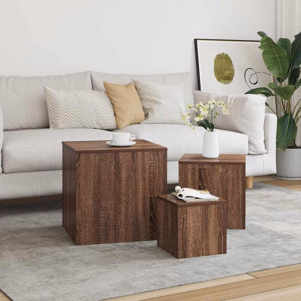 Set di 3 credenze vidaXL in legno multistrato e MDF color rovere marrone opaco