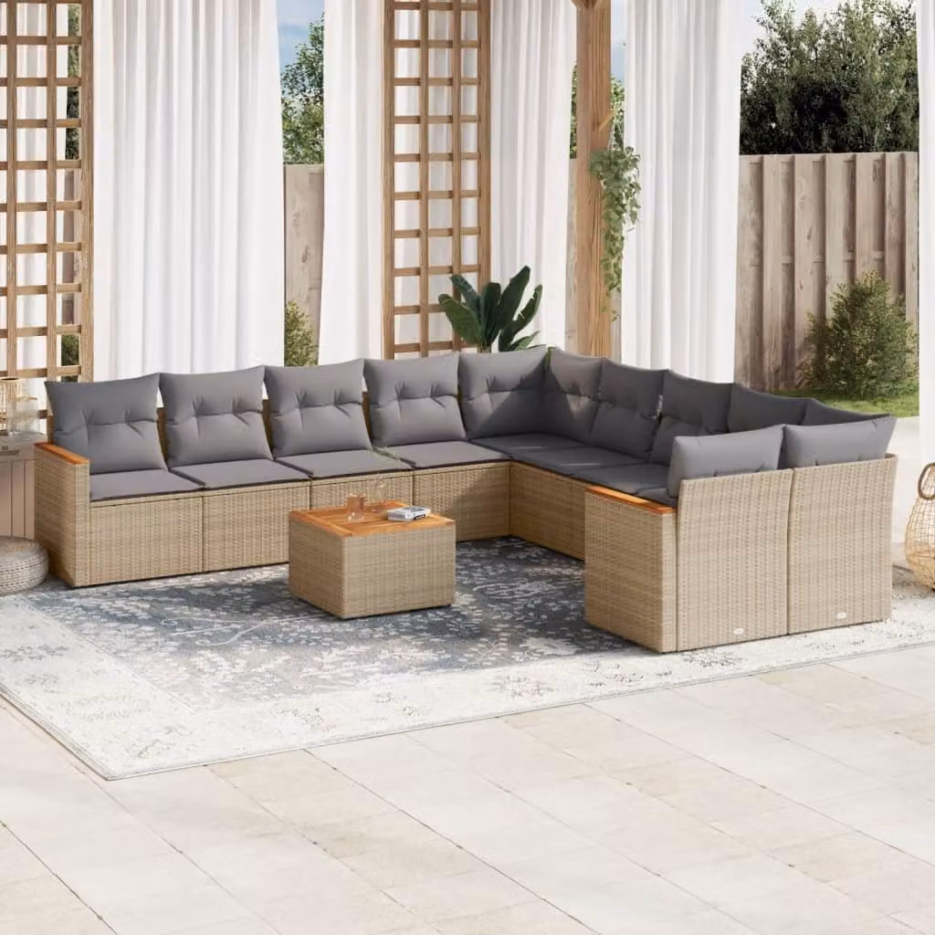 Maison Exclusive - Set Divano da Giardino 11 pz con Cuscini Beige Misto Polyrattan