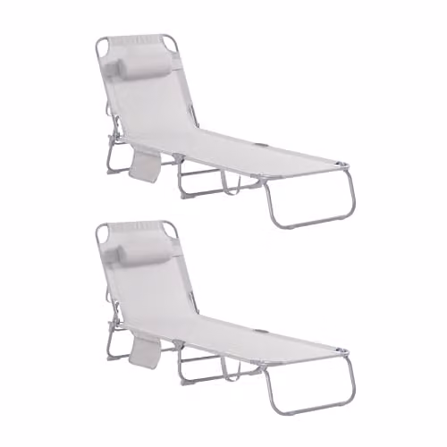 SoBuy Set di 2 Sdrai da Giardino Lettino Prendisole con Cuscino e Tasca Laterale Sedia Sdraio da Esterno per Patio, Campeggio Spiaggia, Sdraio Pieghevole da Giardino Beige 155x56x81cm OGS35-MIx2