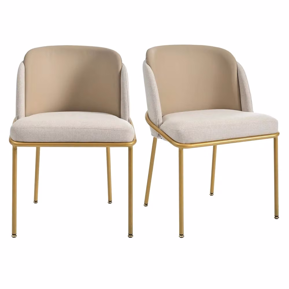 Set di 2 sedie da pranzo Minimal in velluto beige e khaki con gambe in metallo regolabili – 2