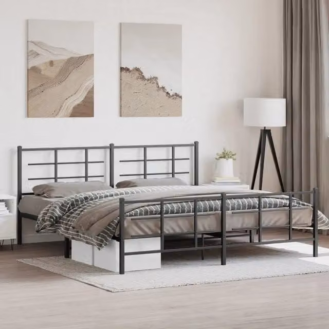 Giroletto vidaXL con testiera e pediera in metallo nero L: 198 cm, P: 207 cm, H: 90 cm