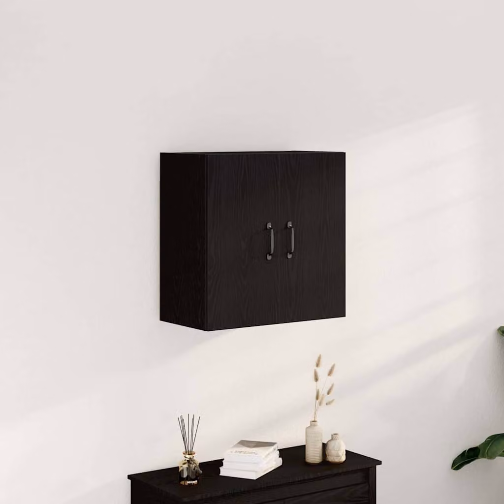 Mobiletto da parete vidaXL in legno massello rovere nero con ante a battente, L 60 cm x P 31 cm x H 60 cm