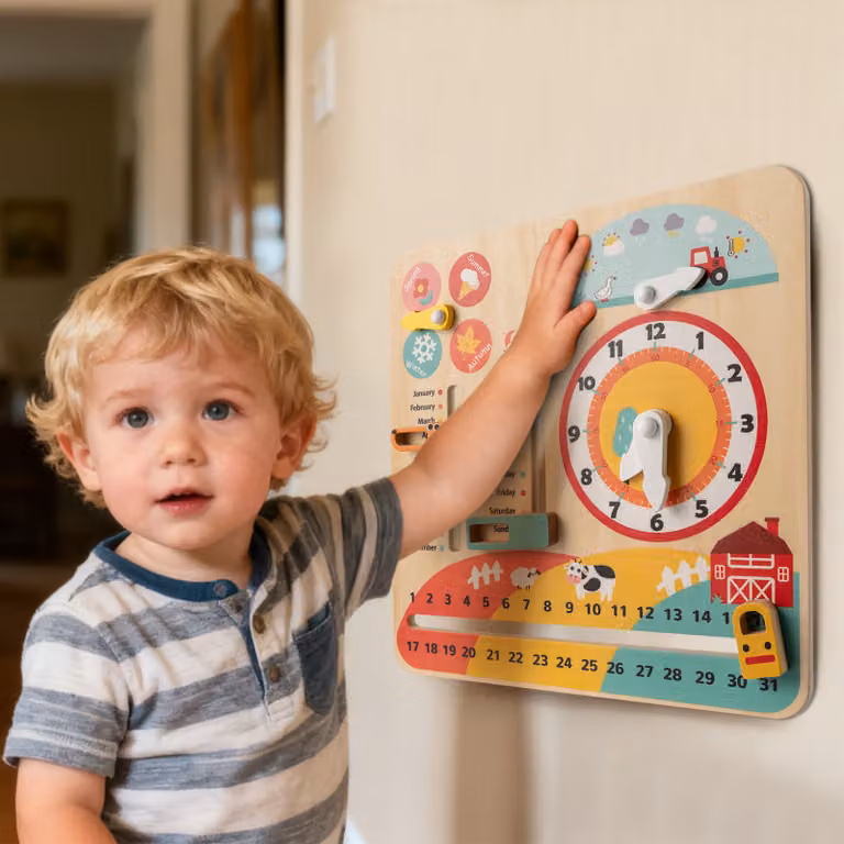 Costway Set di 2 giocattoli Montessori in legno multicolore con orologio educativo, calendario giornaliero e apprendimento di stagioni, meteo e concetti matematici