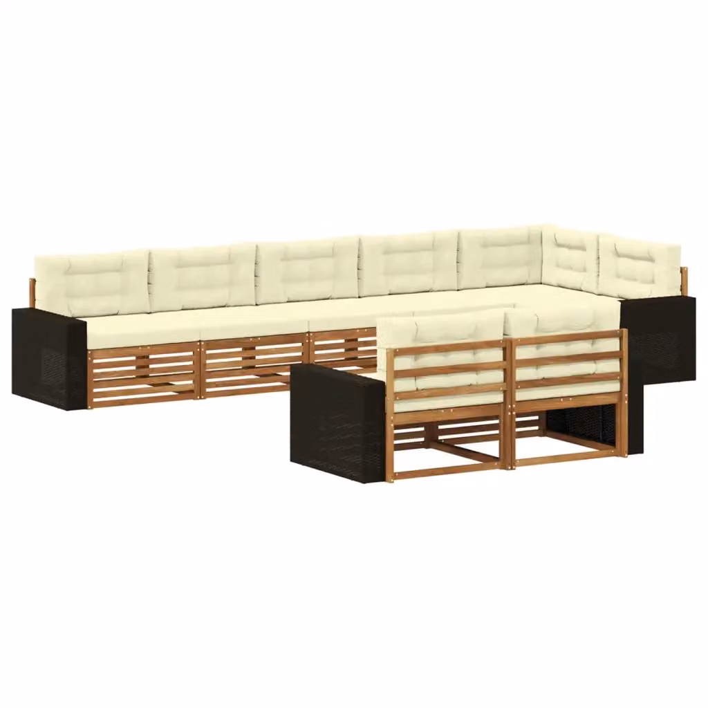 Set di divani da esterno a L vidaXL in legno di acacia con 8 pezzi, colore beige e marrone – 2