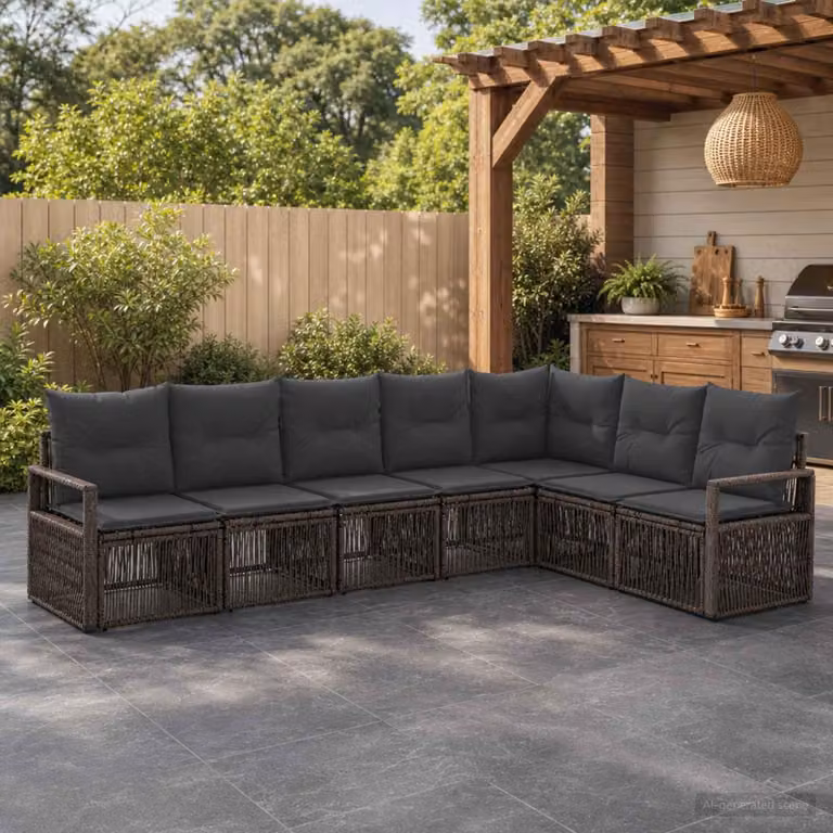 Maison Exclusive - Set da giardino composto da 7 pezzi, divano, colore grigio, realizzato in rattan sintetico