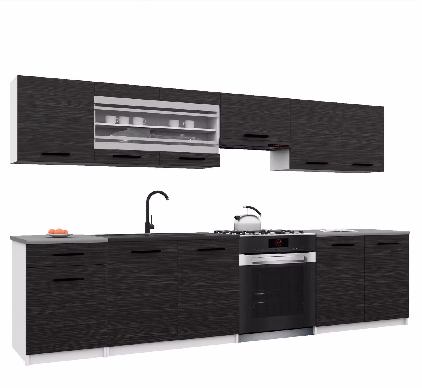 Belini - Angolo cottura moderno ITALIA 4 - Mobili da cucina 260 cm in ebano - Cucina componibile con pensili, mobili base e piani di lavoro