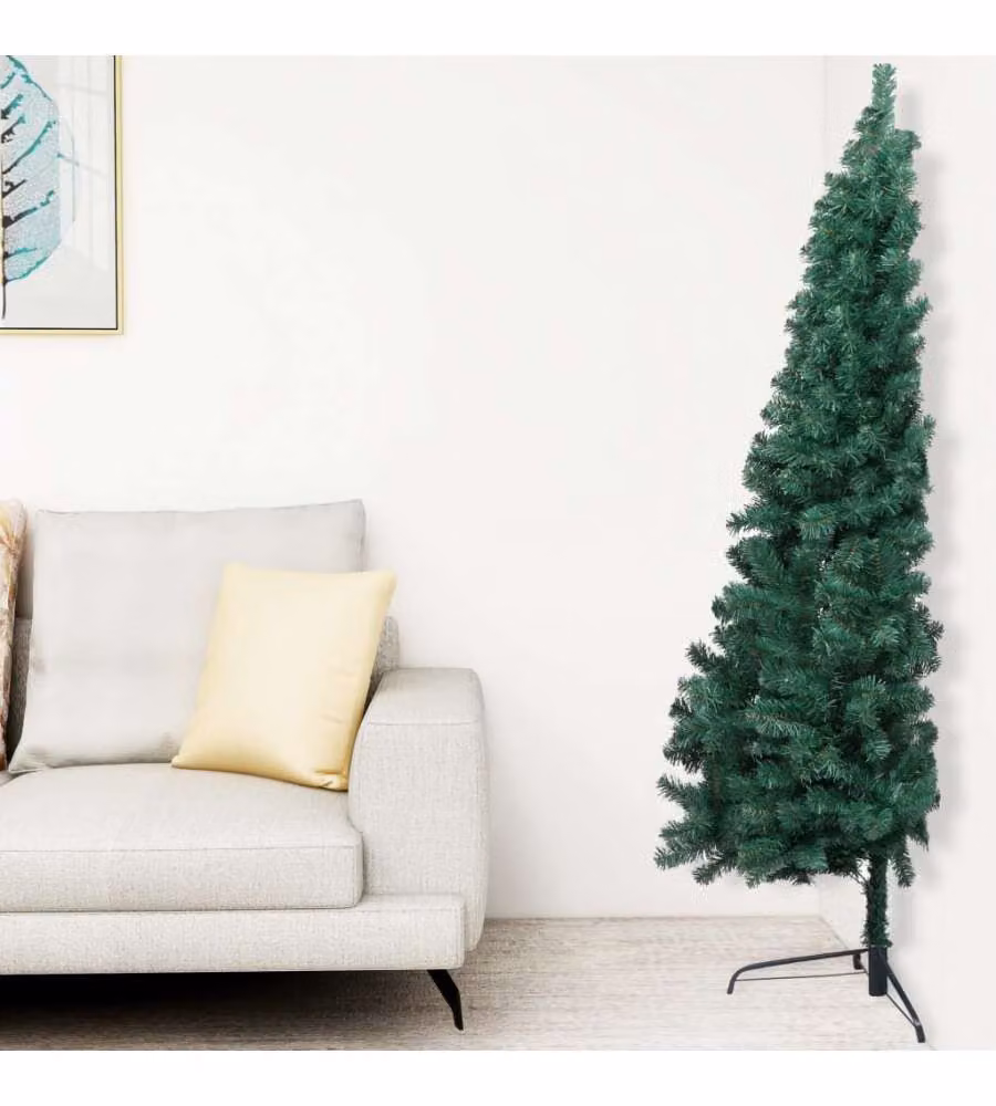 Set Albero Natale Artificiale a Metà LED e Palline Verde 210cm