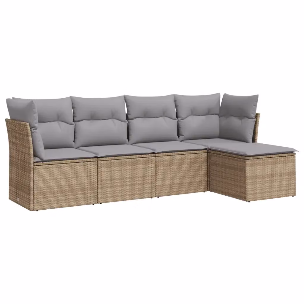 Set Divano da Giardino a L VIDAXL da 5 Pezzi con Cuscini Beige e Grigio in Polyrattan e Struttura in Acciaio Verniciato a Polvere – 2