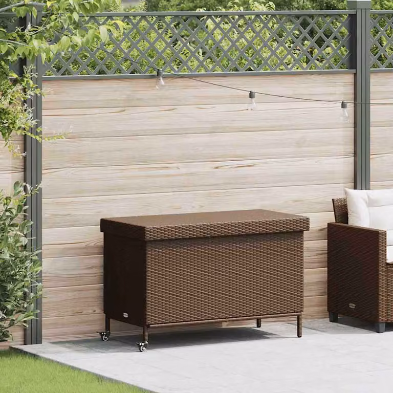 vidaXL Contenitore da Giardino con Ruote in Polyrattan Marrone