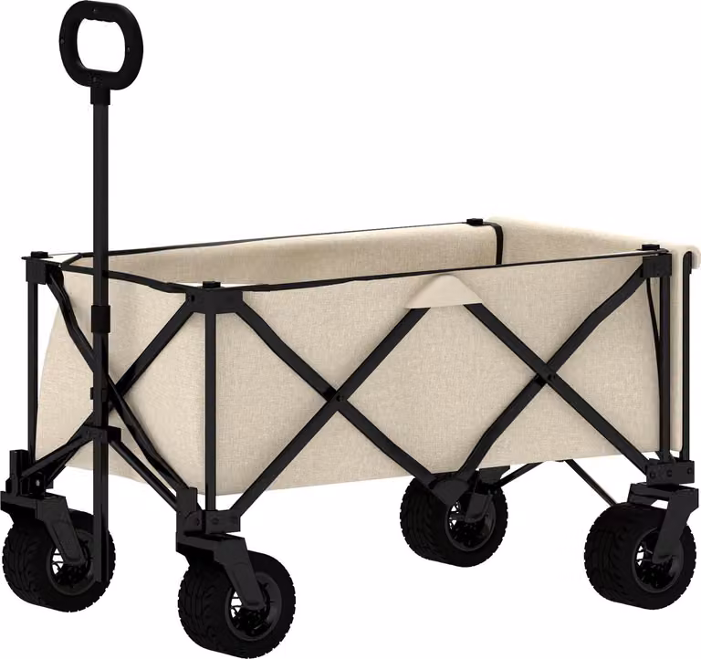 Carrello da giardino con portata 100 kg, carrello da trasporto pieghevole con telone rimovibile, maniglia, ruote, carretto da giardino con carretto da 138 litri, carrello per attrezzature per la casa, giardino beige