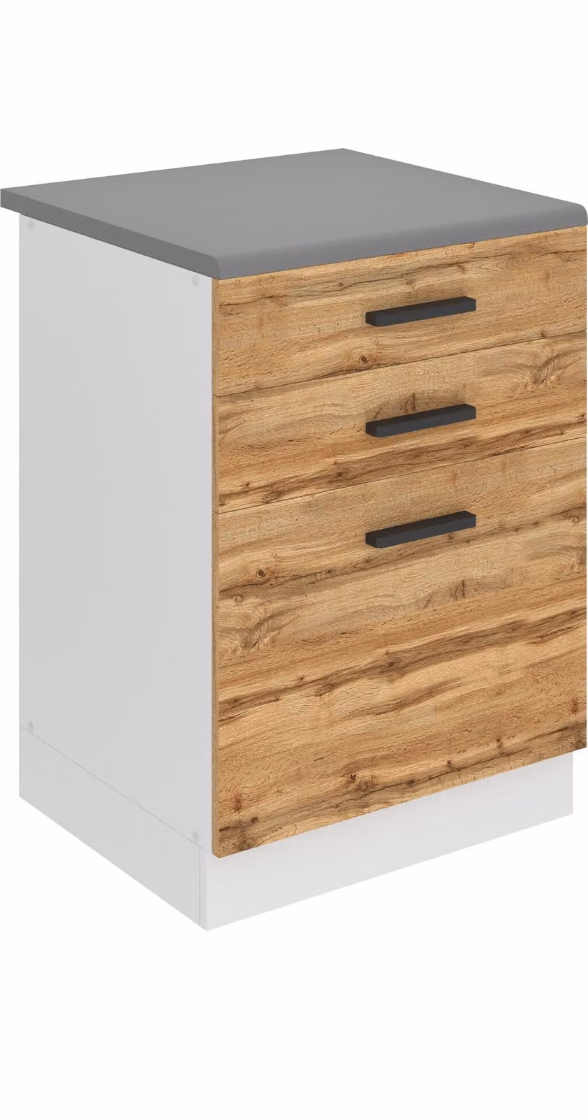 Base da cucina Belini, base da cucina larga 60 cm. Base da cucina SDSZ con piano di lavoro. Mobile da cucina con cassetti, rovere Wotan