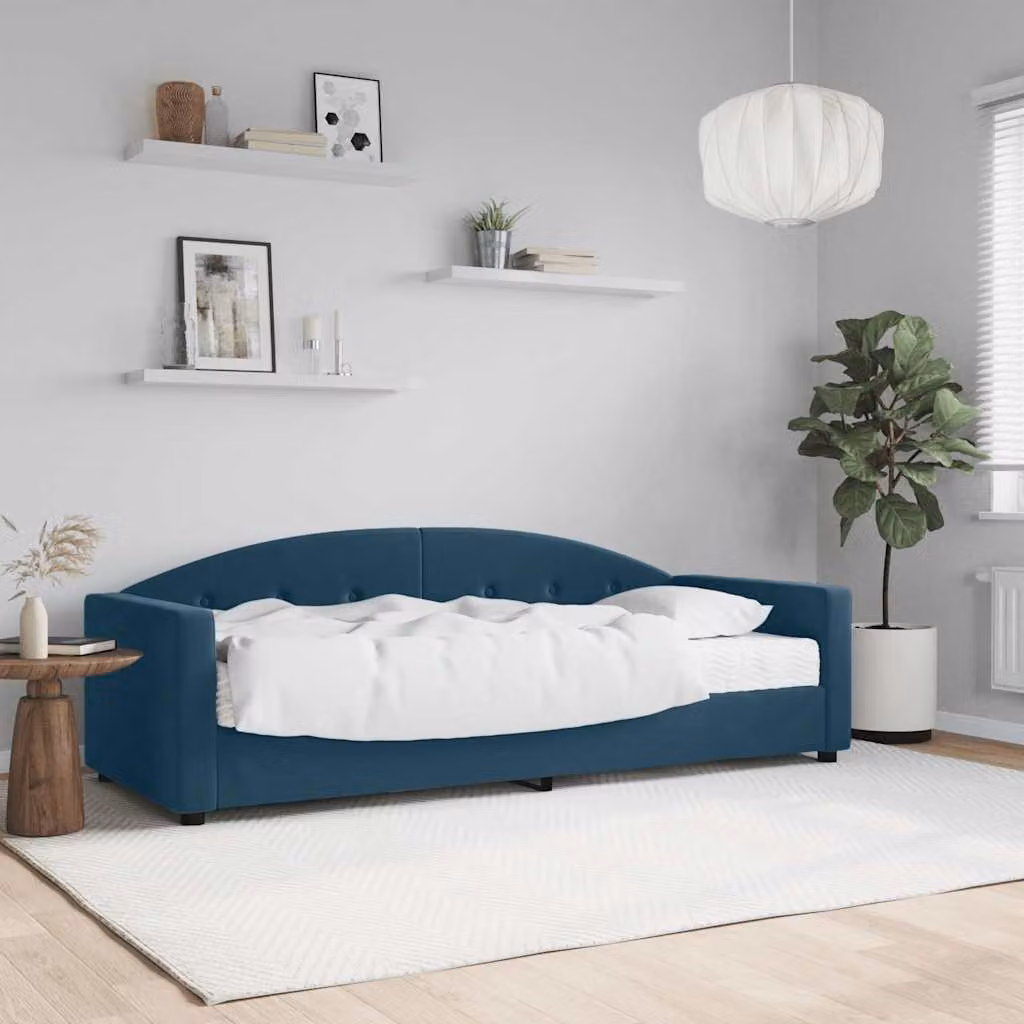 vidaXL Divano Letto in Velluto Blu con Materasso L/P/H: 200 x 80 x 75 cm