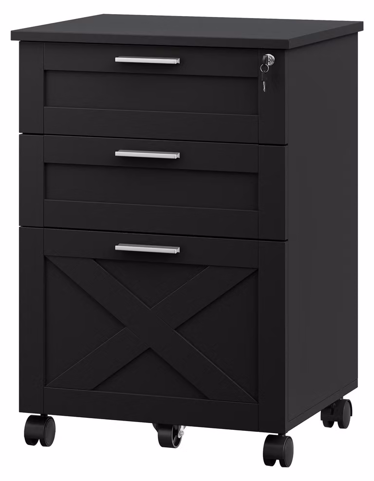 Contenitore portatile per ufficio su ruote, con 3 cassetti chiudibili a chiave, vano porta documenti A4, colore nero, finitura a grana fine