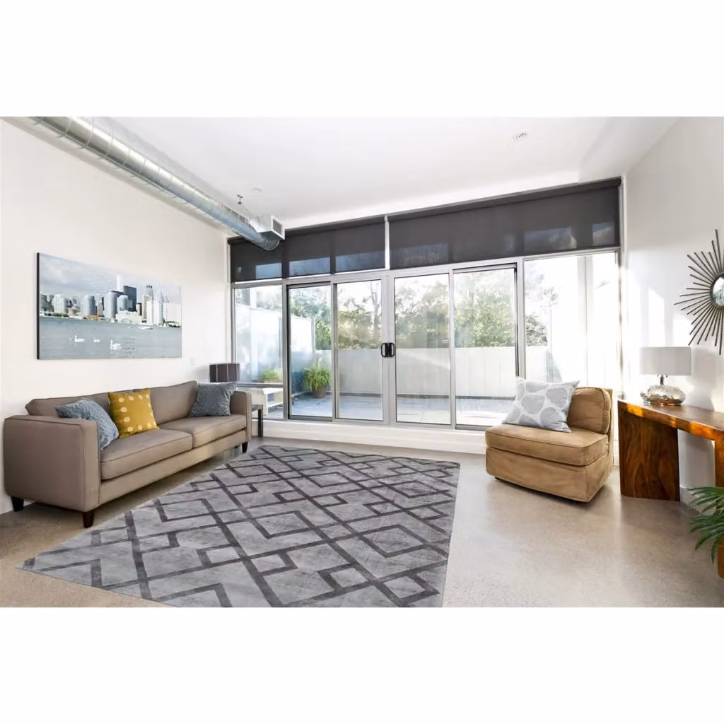 Tappeto di design geometrico moderno Kendra Home in viscosa colore antracite – 2