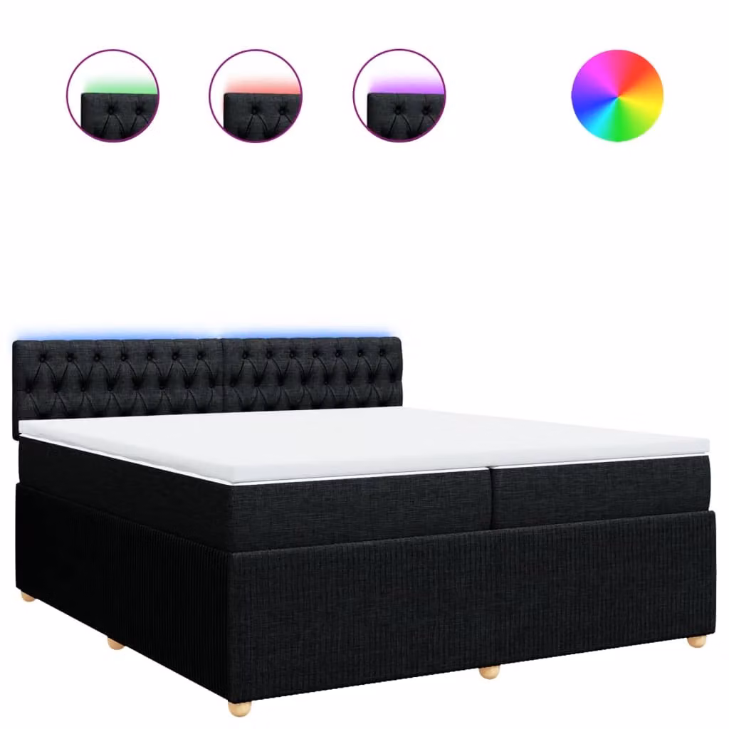 Giroletto a Molle con Materasso Nero 200x200 cm in Tessuto