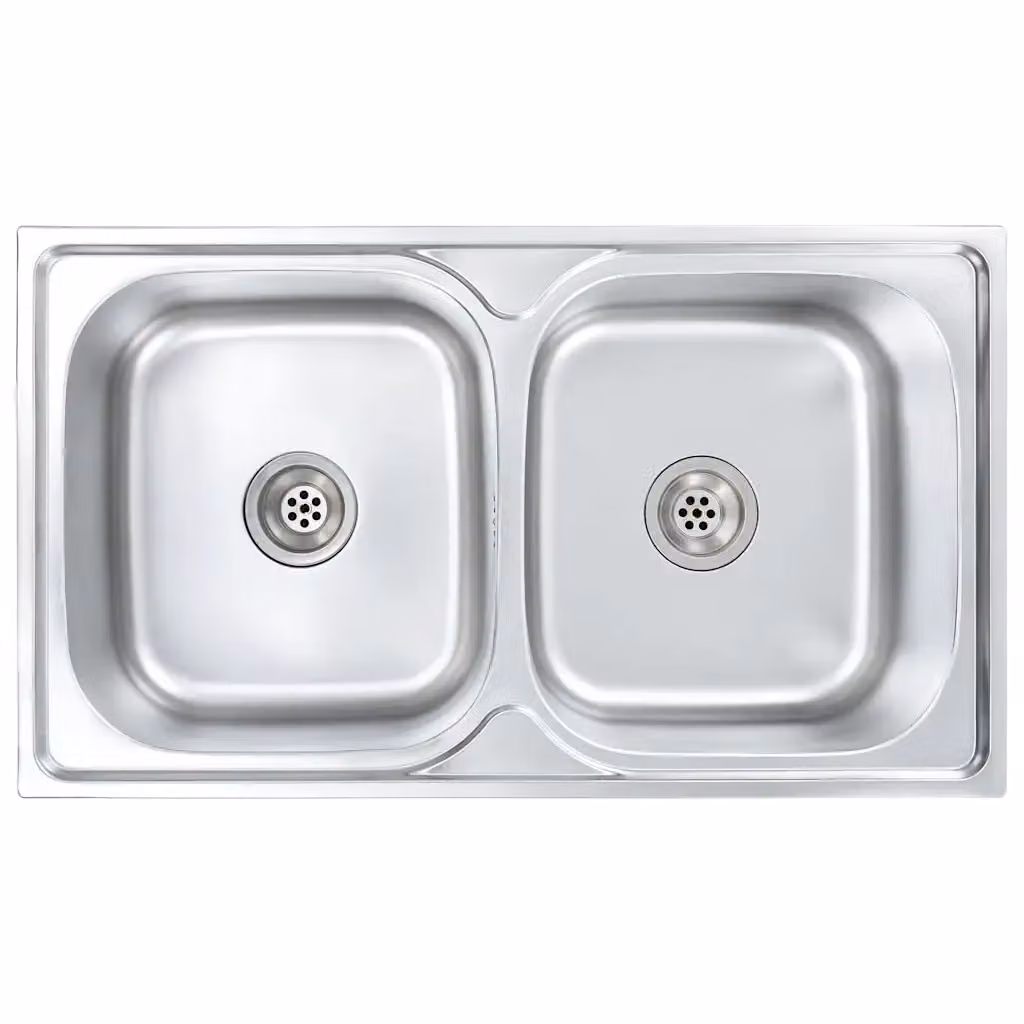 Lavello da cucina doppio con filtro e sifone vidaXL in acciaio inox color argento L/P/H: 84 x 48 x 22 cm – 2