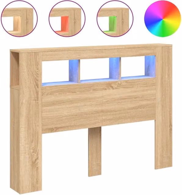 Testata Letto con LED e Porta USB Design In in Rovere Sonoma, L 140 x P 18,5 x H 103,5 cm – 1