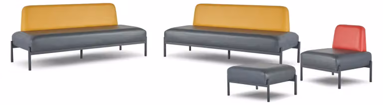 Sofas 3-Sitzer Sessel Hocker Schwarz Gelb Rot Art Deco Leder Komplett