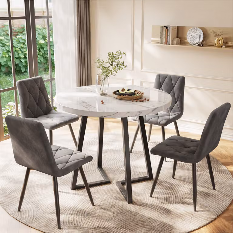 Flieks tavolo da pranzo rotondo con gambe in metallo, tavolo da cucina tavolo da sala da pranzo con aspetto in marmo, tavolo da pranzo con gambe in metallo, 80x80x75cm, nero