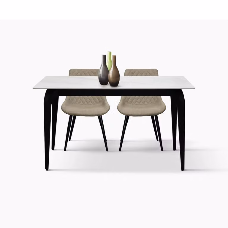 Tavolo ALERIA in ceramica, effetto marmo bianco e gambe in metallo verniciato nero, fisso 140x80x76 cm