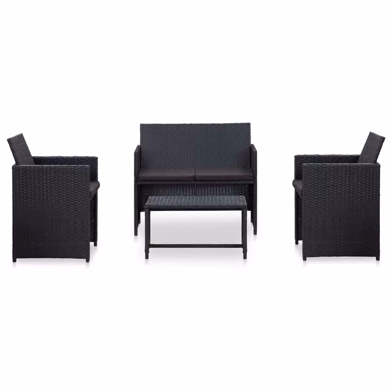 Set Divani da Giardino 4 pz con Cuscini in Polyrattan Nero