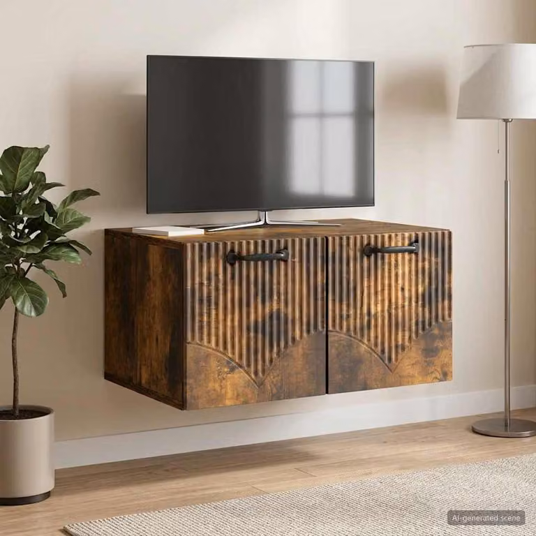 Mobile Porta TV da Muro vidaXL in Rovere Fumo, L: 59,5 cm, P: 41 cm, H: 30 cm