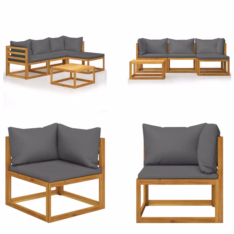 vidaXL Set salotto da giardino 5 pezzi con cuscini in legno massiccio di acacia - Set salotto da giardino - Set salotto da giardino - Set divano modulare - Set divano modulare