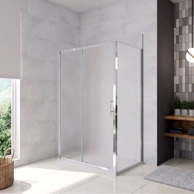 H.185 cm Box Doccia a Tre Lati Porta Scorrevole con 2 Parete Fissa Vetro Temperato 5 mm Satinato Opaco 130x70x70 cm