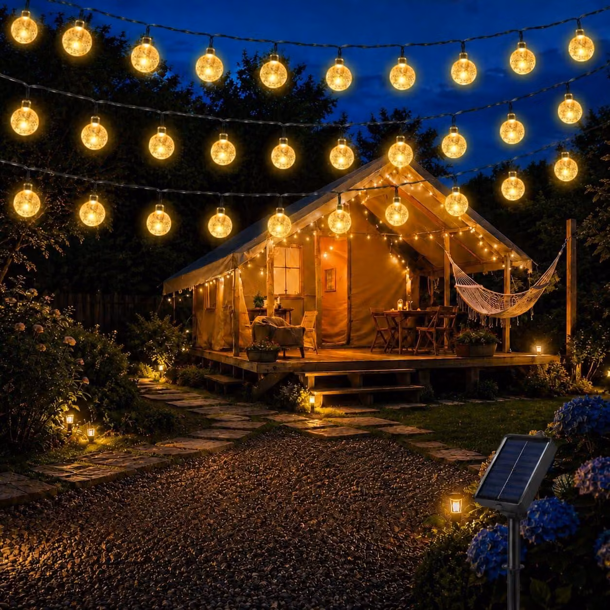 Catena luminosa solare, 11 metri, 60 LED, grado di protezione IP65, 8 modalità, luce bianco caldo