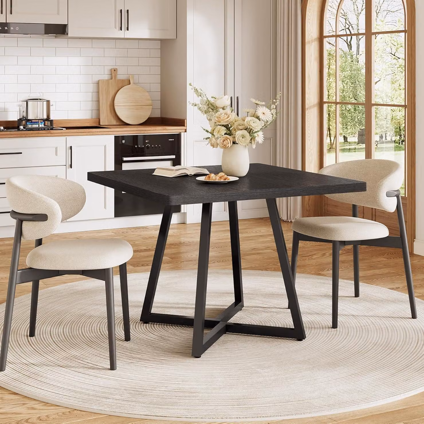 Tavolo da pranzo Tribesigns, tavolo da pranzo piccolo, tavolo da cucina tavolo da sala da pranzo 80x80x75 cm, per 4 persone, base in metallo stile industriale, nero